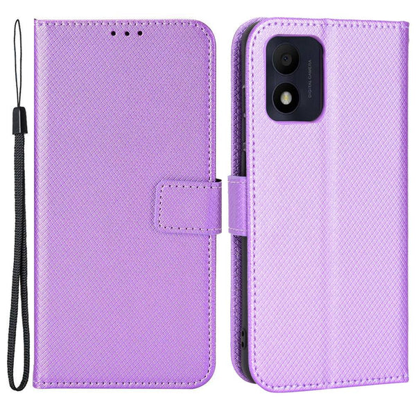 For TCL 303/Alcatel 1B (2022) Wear-resistant Diamond Texture Stand PU Leather Full Protection Cell Phone Case with Wallet