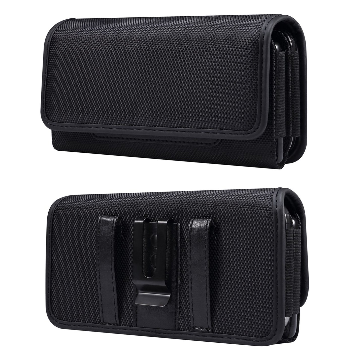 For 6.7-6.9-inch Horizontal Carrying Phone Pouch Waist Case Belt Loop Clip Holster with Dual Phone Slots + Card Slots