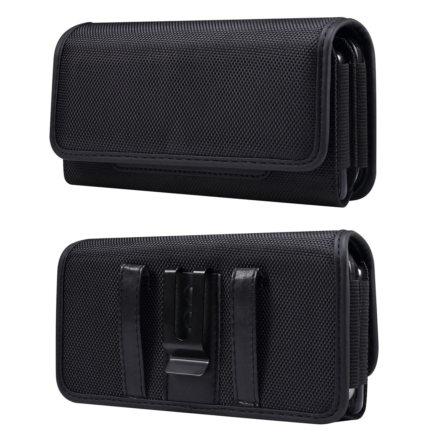 For 6.7-6.9-inch Horizontal Carrying Phone Pouch Waist Case Belt Loop Clip Holster with Dual Phone Slots + Card Slots