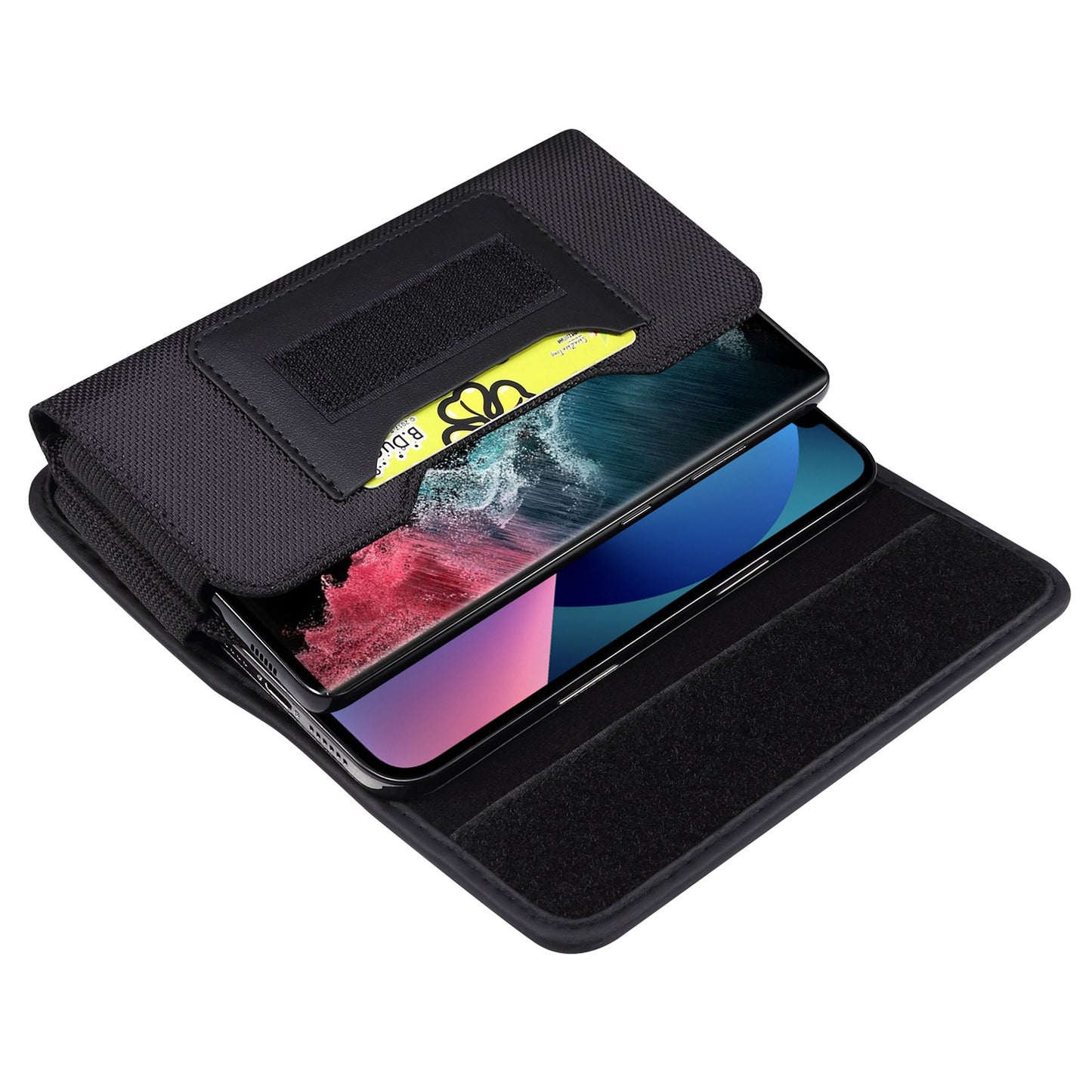 For 6.7-6.9-inch Horizontal Carrying Phone Pouch Waist Case Belt Loop Clip Holster with Dual Phone Slots + Card Slots