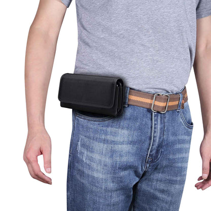 For 6.7-6.9-inch Horizontal Carrying Phone Pouch Waist Case Belt Loop Clip Holster with Dual Phone Slots + Card Slots