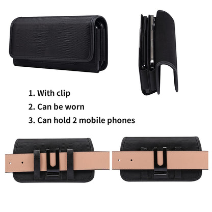 For 6.7-6.9-inch Horizontal Carrying Phone Pouch Waist Case Belt Loop Clip Holster with Dual Phone Slots + Card Slots