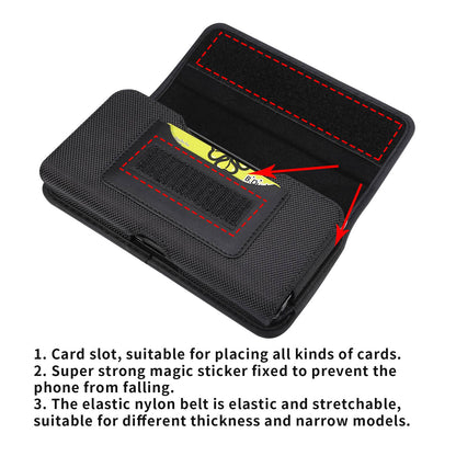For 6.7-6.9-inch Horizontal Carrying Phone Pouch Waist Case Belt Loop Clip Holster with Dual Phone Slots + Card Slots