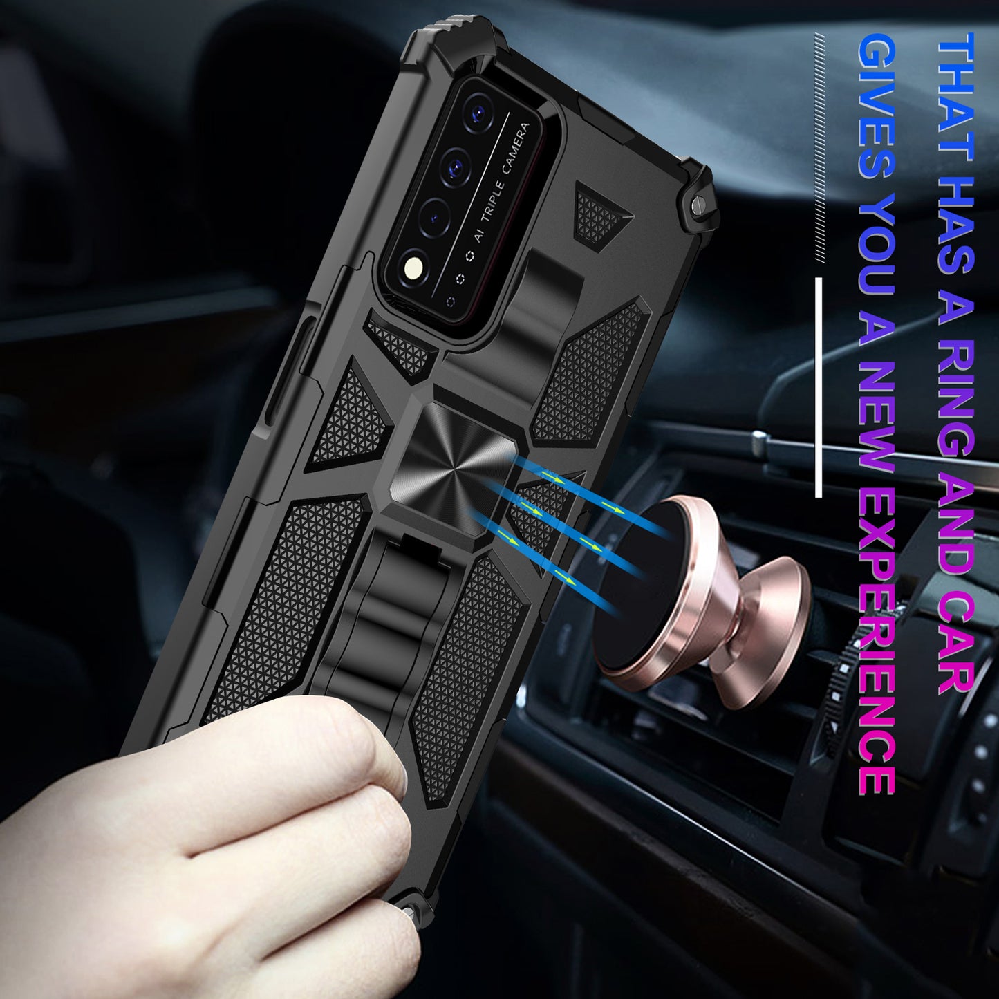 Military Grade Car Mount Kickstand Hybrid Hard PC Soft TPU Shockproof Protective Case for T-Mobile REVVL V+ 5G