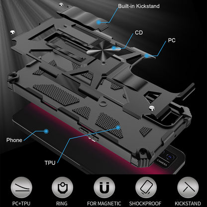 Military Grade Car Mount Kickstand Hybrid Hard PC Soft TPU Shockproof Protective Case for T-Mobile REVVL V+ 5G