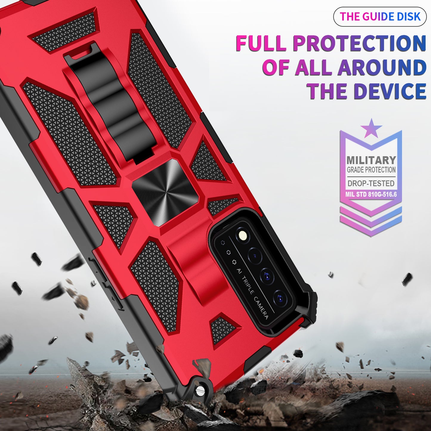 Military Grade Car Mount Kickstand Hybrid Hard PC Soft TPU Shockproof Protective Case for T-Mobile REVVL V+ 5G