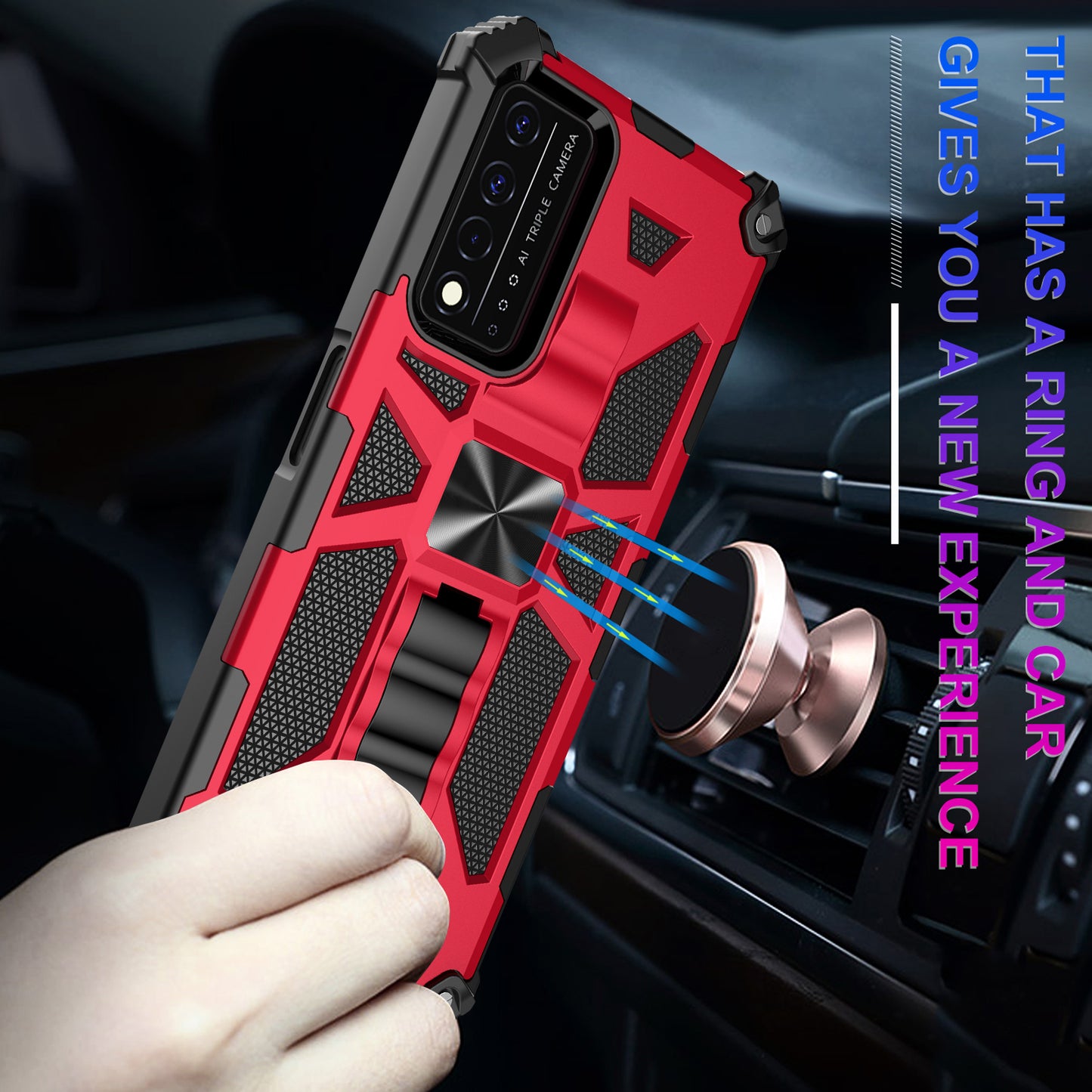 Military Grade Car Mount Kickstand Hybrid Hard PC Soft TPU Shockproof Protective Case for T-Mobile REVVL V+ 5G