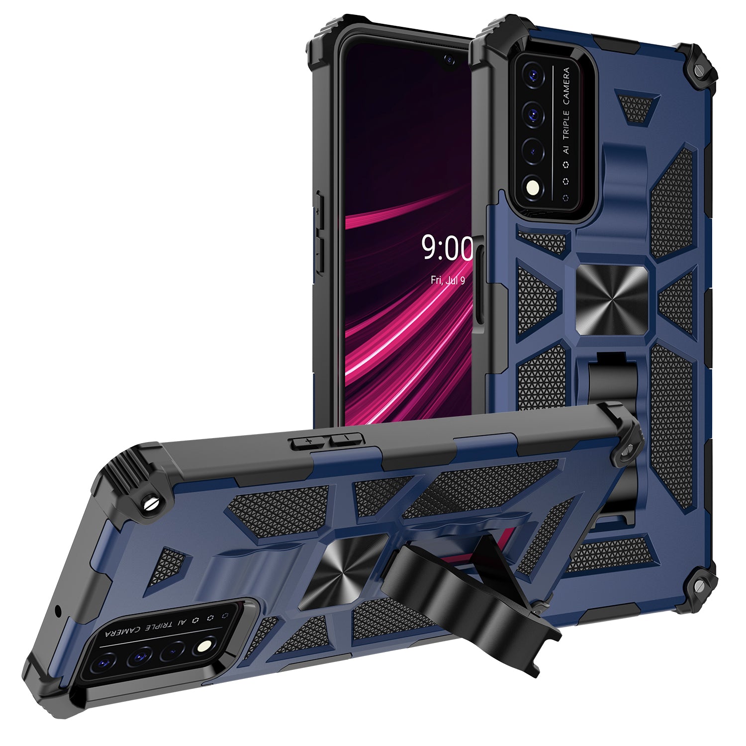Military Grade Car Mount Kickstand Hybrid Hard PC Soft TPU Shockproof Protective Case for T-Mobile REVVL V+ 5G