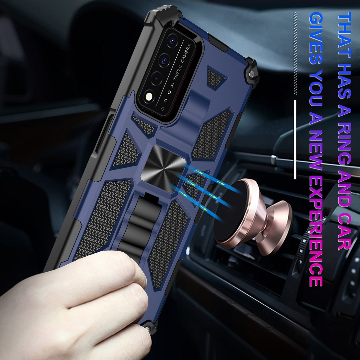 Military Grade Car Mount Kickstand Hybrid Hard PC Soft TPU Shockproof Protective Case for T-Mobile REVVL V+ 5G