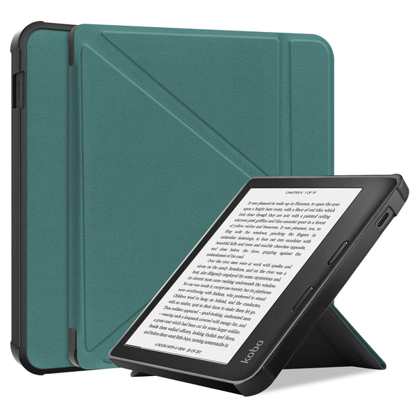 Auto Wake/Sleep Function PU Leather Case Solid Color Origami Stand Protective E-reader Cover for Kobo Libra 2