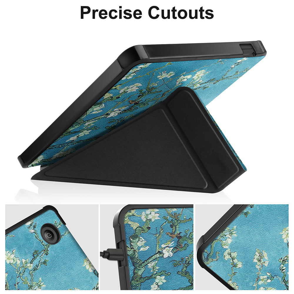 Pattern Printing Origami Stand PU Leather Case E-reader Protective Cover with Auto Wake/Sleep for Kobo Libra 2