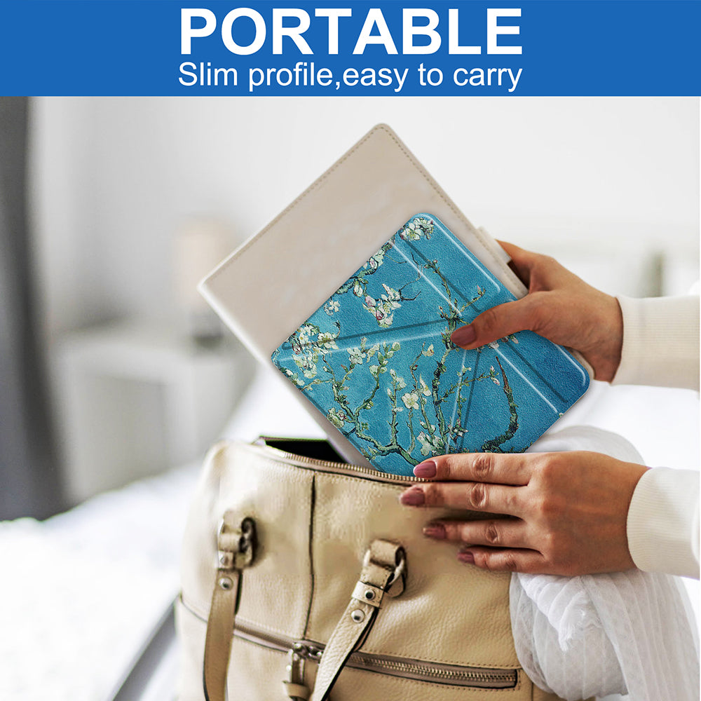 Pattern Printing Origami Stand PU Leather Case E-reader Protective Cover with Auto Wake/Sleep for Kobo Libra 2