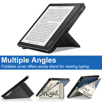 Pattern Printing Origami Stand PU Leather Case E-reader Protective Cover with Auto Wake/Sleep for Kobo Libra 2