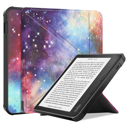 Pattern Printing Origami Stand PU Leather Case E-reader Protective Cover with Auto Wake/Sleep for Kobo Libra 2