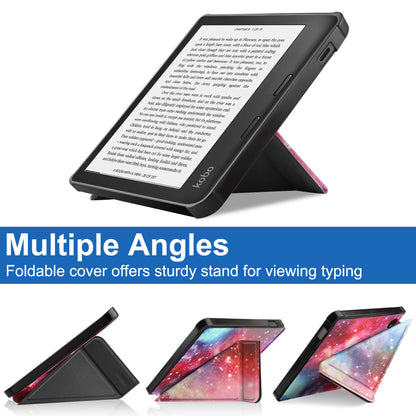 Pattern Printing Origami Stand PU Leather Case E-reader Protective Cover with Auto Wake/Sleep for Kobo Libra 2