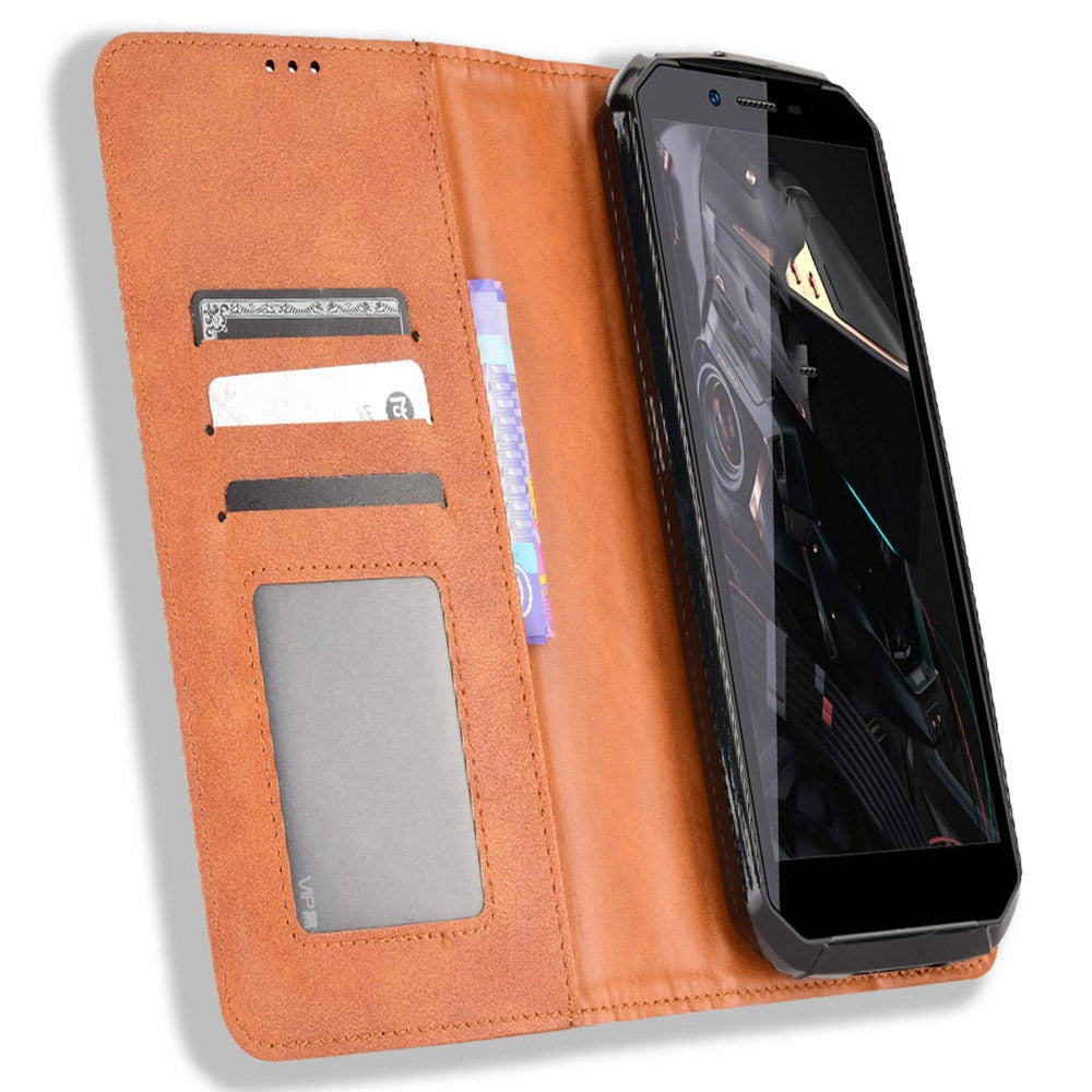 Retro Texture PU Leather Stand Case for Oukitel WP18, Magnetic Auto-absorbed Phone Wallet Cover