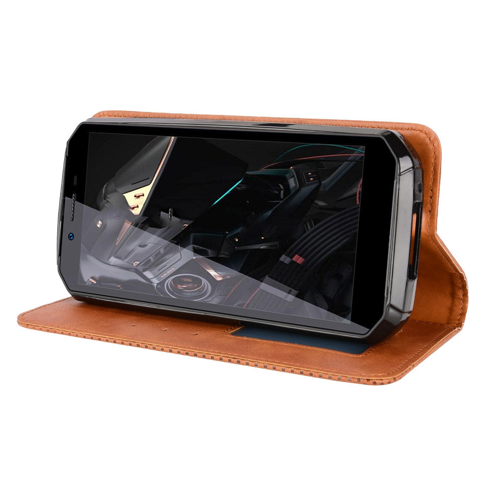 Retro Texture PU Leather Stand Case for Oukitel WP18, Magnetic Auto-absorbed Phone Wallet Cover