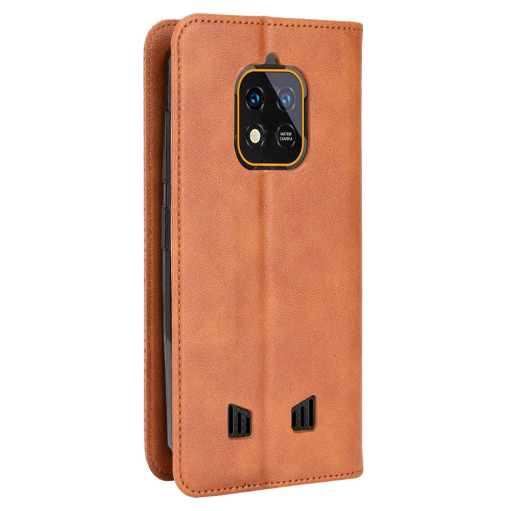Retro Texture PU Leather Stand Case for Oukitel WP18, Magnetic Auto-absorbed Phone Wallet Cover