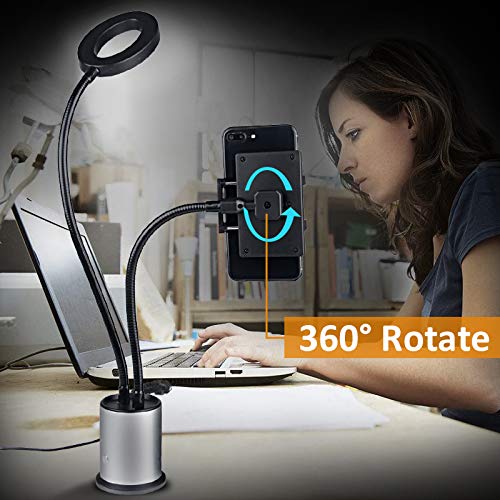 Dimmable Desktop LED Selfie Ring Light with Cell Phone Holder 3 Color Modes
