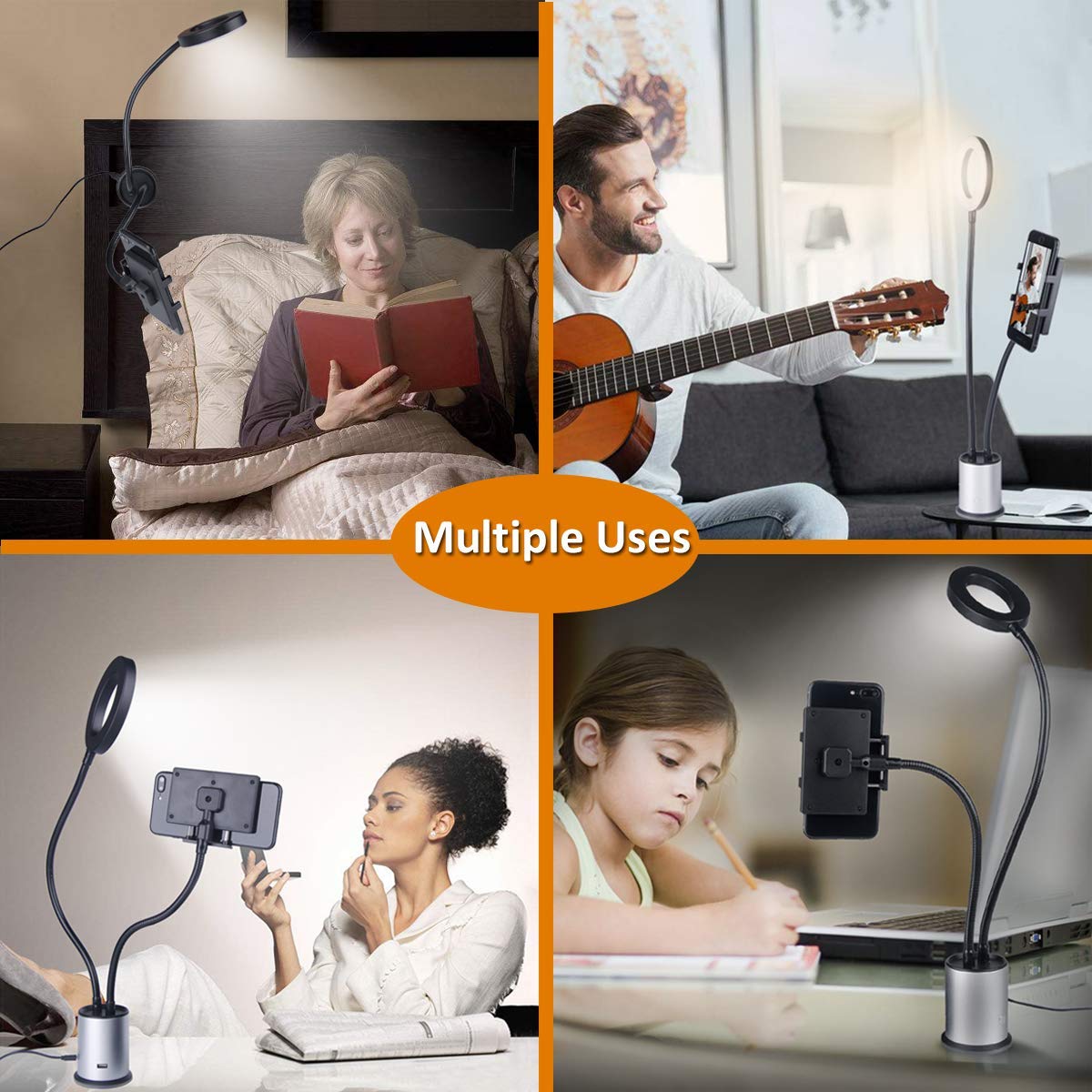 Dimmable Desktop LED Selfie Ring Light with Cell Phone Holder 3 Color Modes