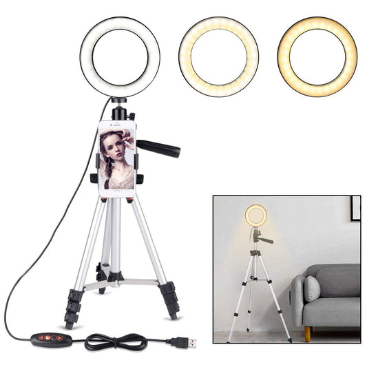 5.7 inch LED Ring Light 3 Light Modes 10 Brightness Levels LED Lamp with Tripod Stand for Video Shooting Makeup