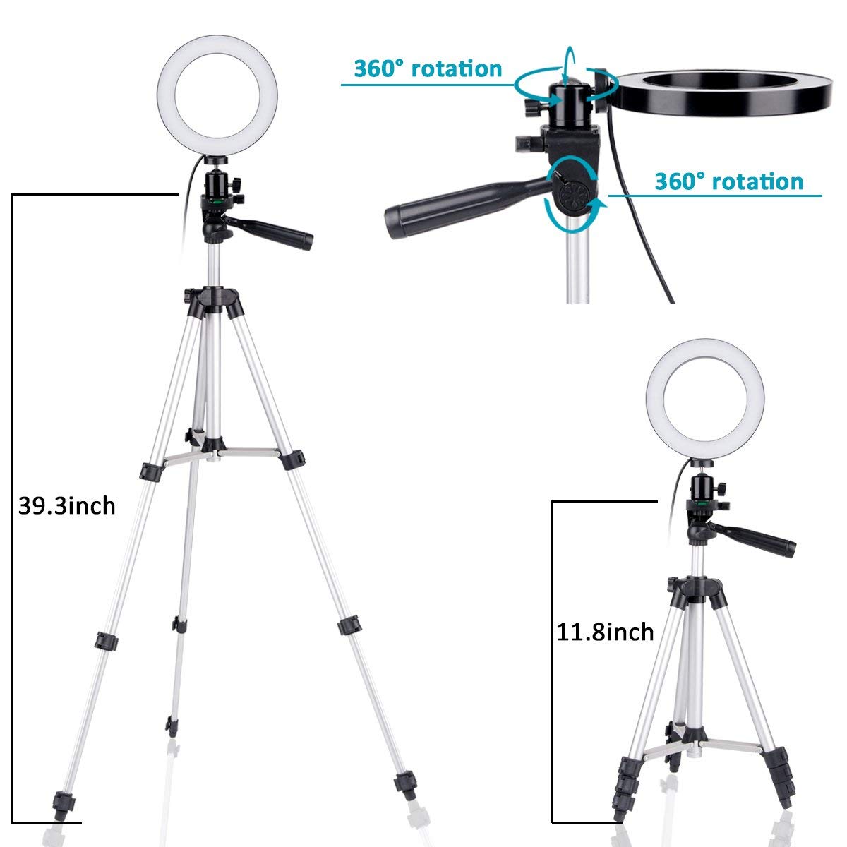 5.7 inch LED Ring Light 3 Light Modes 10 Brightness Levels LED Lamp with Tripod Stand for Video Shooting Makeup