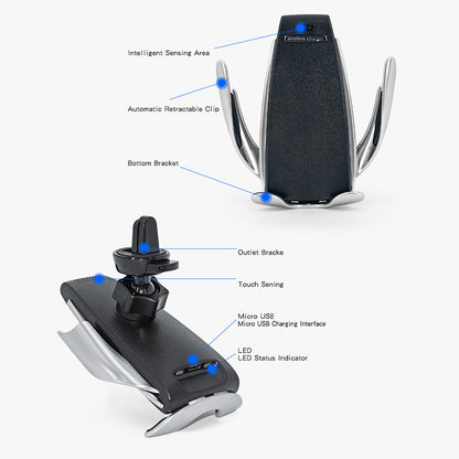 2-in-1 Intelligent Car Phone Mount Holder Air Vent Mounted Wireless Charger