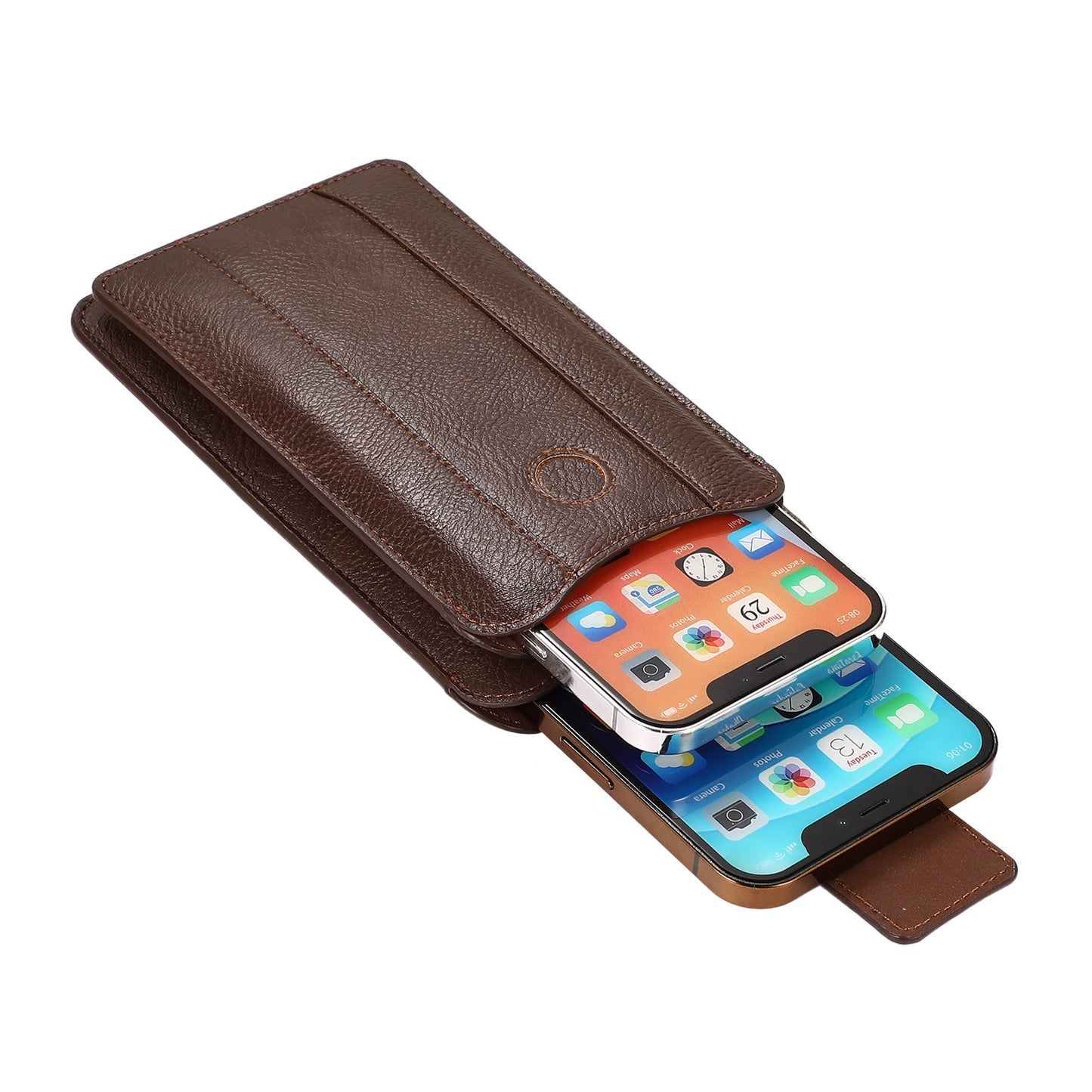 PU Leather Dual Pocket Wallet Cell Phone Belt Clip Holster Cover Pouch Case Waist Bag (L Size) for Xiaomi Huawei iPhone