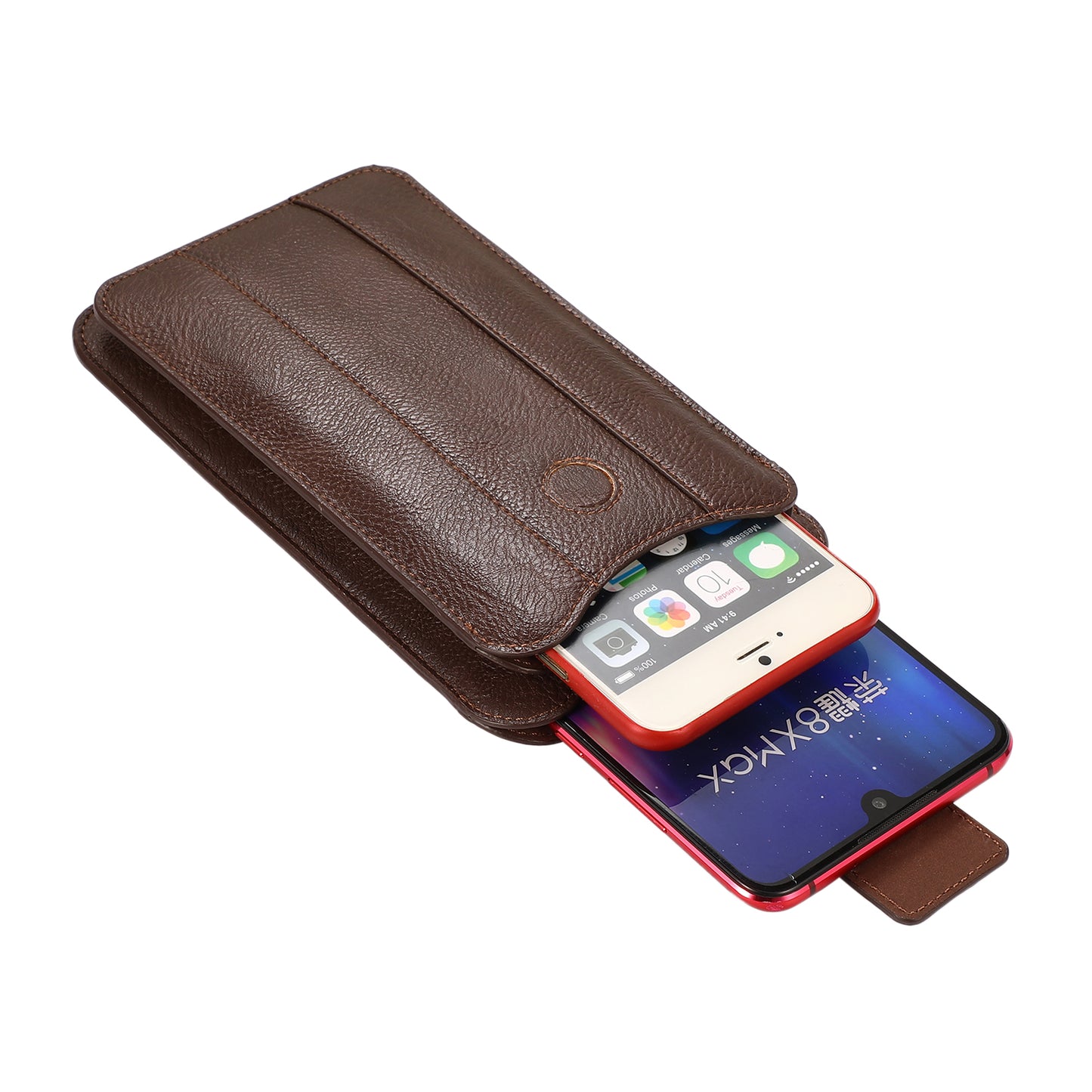 PU Leather Dual Pocket Wallet Cell Phone Belt Clip Holster Cover Pouch Case Waist Bag (L Size) for Xiaomi Huawei iPhone