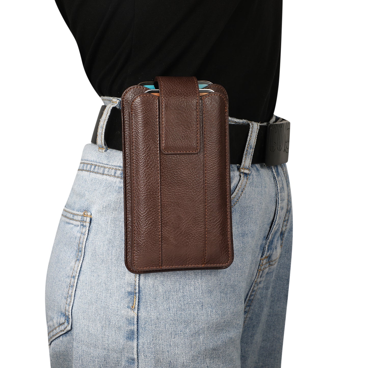 PU Leather Dual Pocket Wallet Cell Phone Belt Clip Holster Cover Pouch Case Waist Bag (L Size) for Xiaomi Huawei iPhone