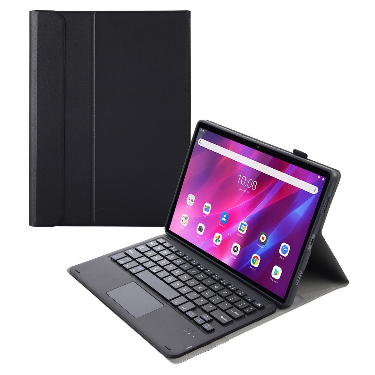 AK10-A TPU Frame + Leather Stand Case with Bluetooth Touchpad Keyboard for Lenovo Tab K10 TB-X6C6X
