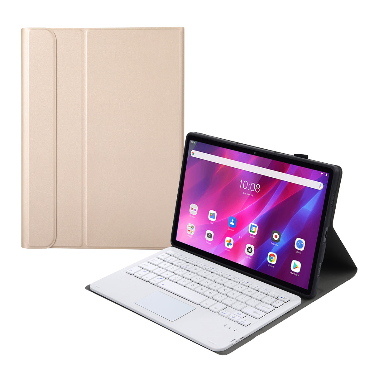 AK10-A TPU Frame + Leather Stand Case with Bluetooth Touchpad Keyboard for Lenovo Tab K10 TB-X6C6X