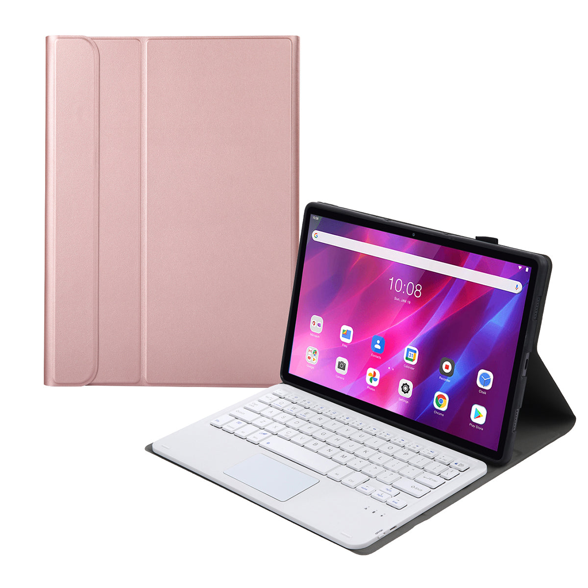 AK10-A TPU Frame + Leather Stand Case with Bluetooth Touchpad Keyboard for Lenovo Tab K10 TB-X6C6X