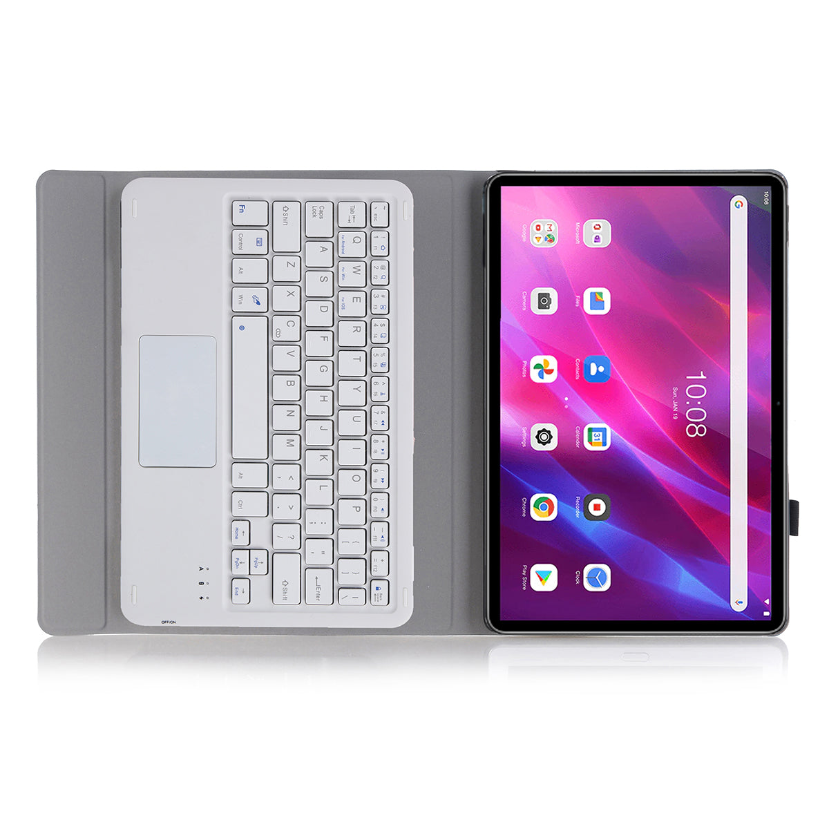 AK10-A TPU Frame + Leather Stand Case with Bluetooth Touchpad Keyboard for Lenovo Tab K10 TB-X6C6X
