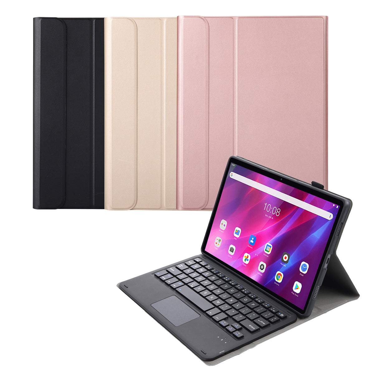 AK10-A TPU Frame + Leather Stand Case with Bluetooth Touchpad Keyboard for Lenovo Tab K10 TB-X6C6X