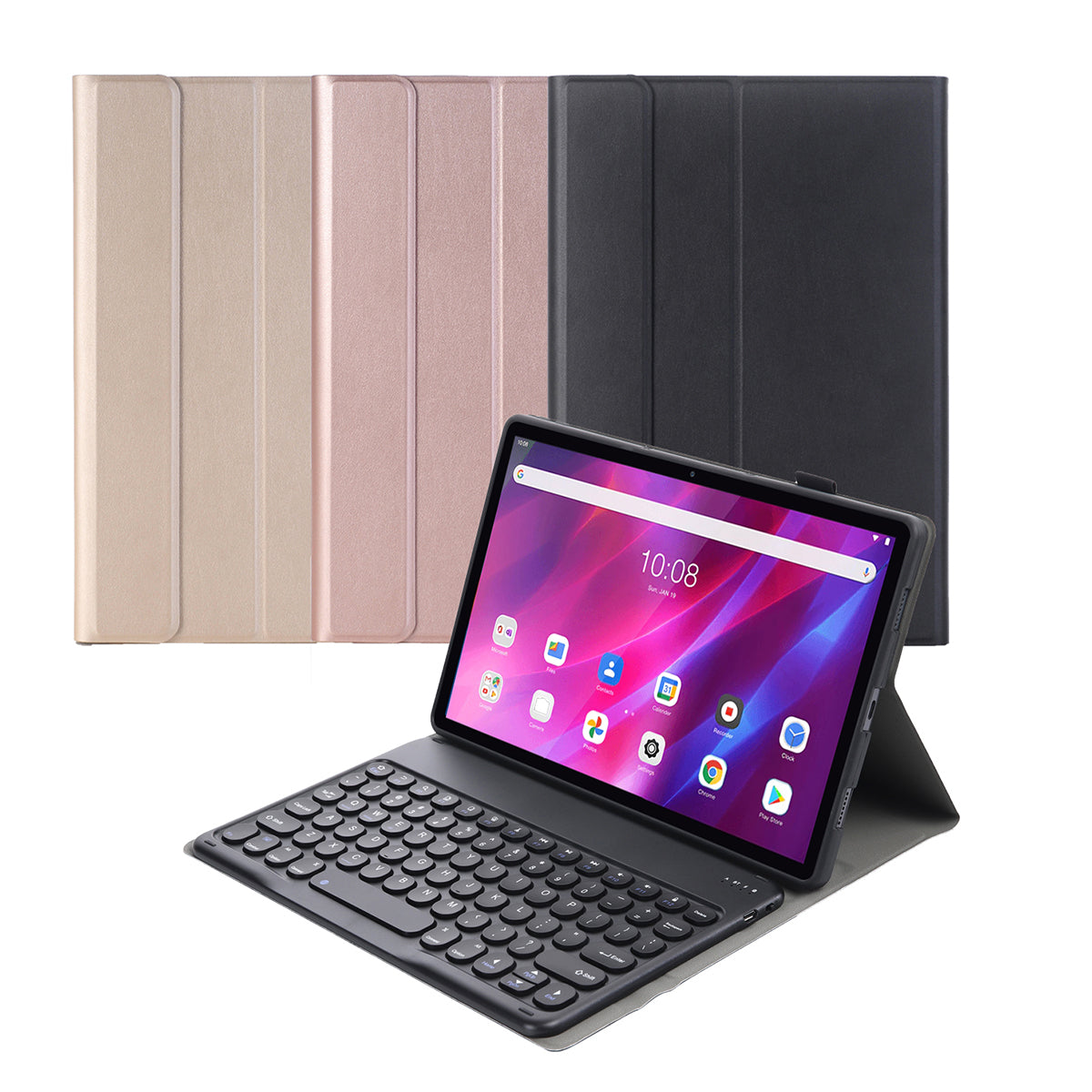 YAK10 2-in-1 Leather Stand Case with Round Keycap Bluetooth Keyboard for Lenovo Tab K10 TB-X6C6X