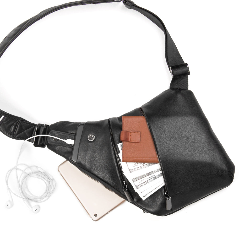 QIALINO Multipurpose Top Layer Cowhide Leather Anti Theft Crossbody Bag Casual Outdoor Travel Sling Bag