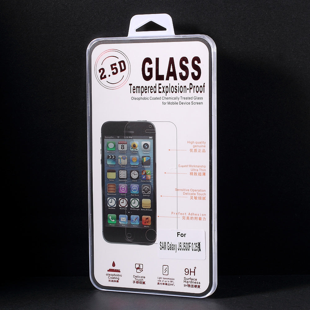 0.25mm Tempered Glass Screen Cover Film for Samsung Galaxy J5 SM-J500F Arc Edge