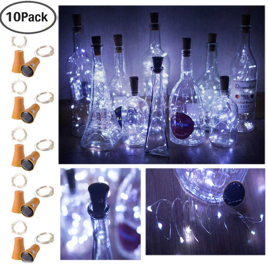 10Pcs 2m Solar Wine Bottle Lights 20 LED Cork String Light Copper Wire Fairy Light for Holiday Christmas Party