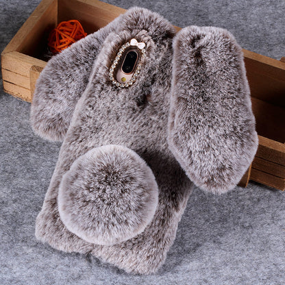 For Huawei P20 Lite / Nova 3e (China) Rabbit Shape Fluffy Fur Coated Rhinestone TPU Protective Mobile Shell