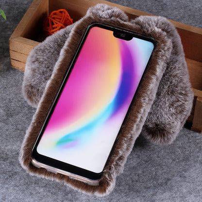 For Huawei P20 Lite / Nova 3e (China) Rabbit Shape Fluffy Fur Coated Rhinestone TPU Protective Mobile Shell