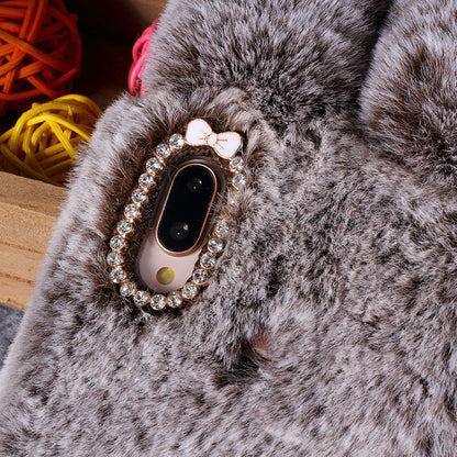 For Huawei P20 Lite / Nova 3e (China) Rabbit Shape Fluffy Fur Coated Rhinestone TPU Protective Mobile Shell