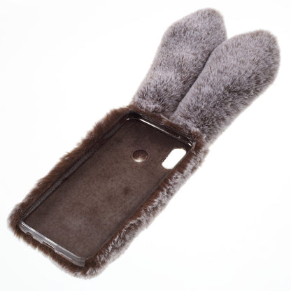 For Huawei P20 Lite / Nova 3e (China) Rabbit Shape Fluffy Fur Coated Rhinestone TPU Protective Mobile Shell