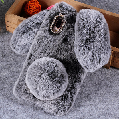 For Huawei P20 Lite / Nova 3e (China) Rabbit Shape Fluffy Fur Coated Rhinestone TPU Protective Mobile Shell