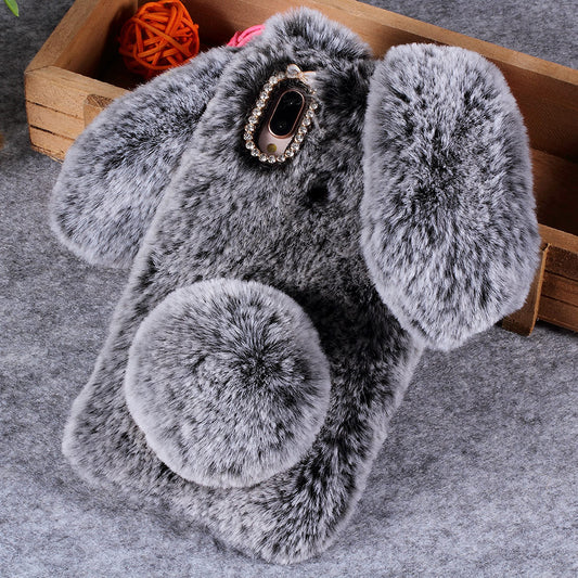 For Huawei P20 Lite / Nova 3e (China) Rabbit Shape Fluffy Fur Coated Rhinestone TPU Protective Mobile Shell
