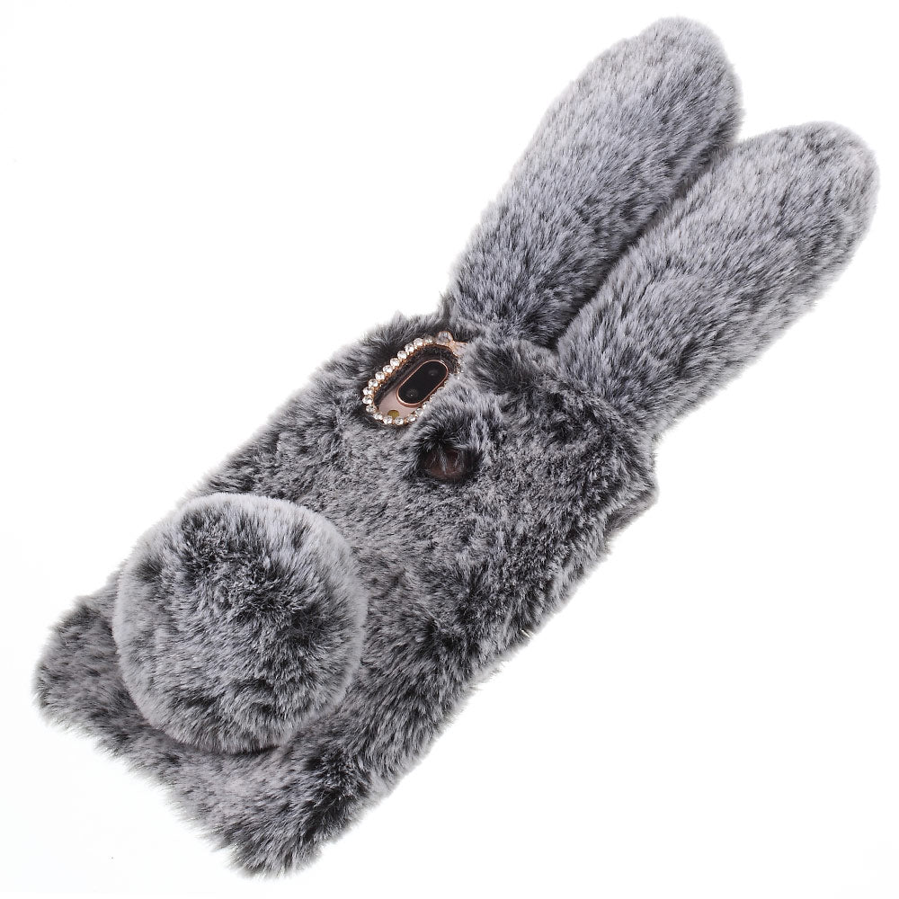 For Huawei P20 Lite / Nova 3e (China) Rabbit Shape Fluffy Fur Coated Rhinestone TPU Protective Mobile Shell
