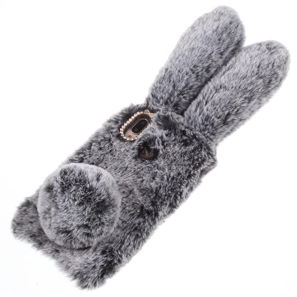 For Huawei P20 Lite / Nova 3e (China) Rabbit Shape Fluffy Fur Coated Rhinestone TPU Protective Mobile Shell