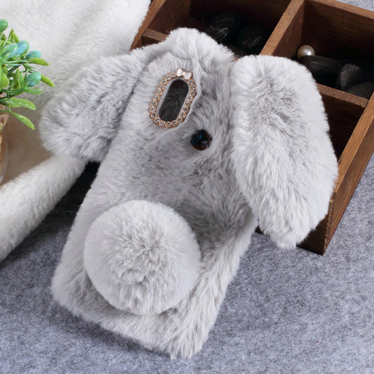 For Huawei P20 Lite / Nova 3e (China) Rabbit Shape Fluffy Fur Coated Rhinestone TPU Protective Mobile Shell