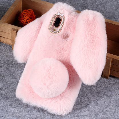 For Huawei P20 Lite / Nova 3e (China) Rabbit Shape Fluffy Fur Coated Rhinestone TPU Protective Mobile Shell