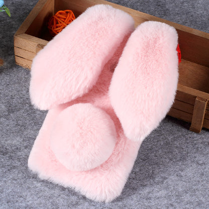 For Huawei P20 Lite / Nova 3e (China) Rabbit Shape Fluffy Fur Coated Rhinestone TPU Protective Mobile Shell
